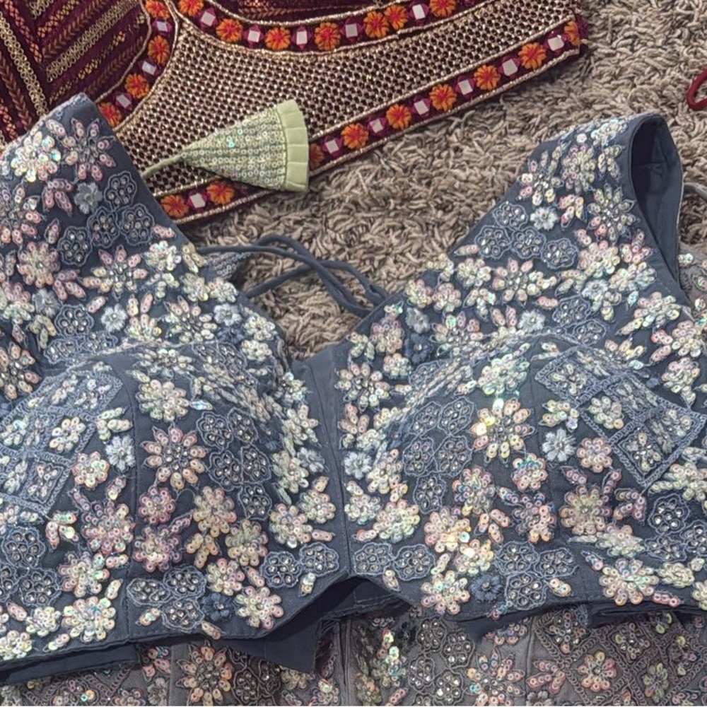 Blue/ grey sequin blouse